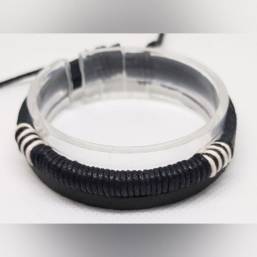 Men's bracelet leather layered black new e86